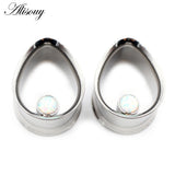 2pcs Water Drop Opal Stone Ear Tunnels Plugs Stainless Steel