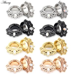 2pcs Stainless Steel Zircon CZ Ear Tunnels Plugs Expander Earrings