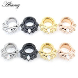 2pcs Stainless Steel Zircon CZ Ear Tunnels Plugs Expander Earrings