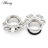 2pcs Stainless Steel Zircon CZ Ear Tunnels Plugs Expander Earrings