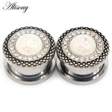 2pcs Opal Pulley Ear tunnels Strechers piercing Stainless Steel body jewelry