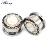 2pcs Opal Pulley Ear tunnels Strechers piercing Stainless Steel body jewelry