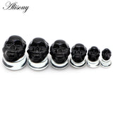 2pcs Star Skull Round Glass Ear Plug Tunnel Gauges Stretcher Earrings