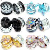 2pcs Star Skull Round Glass Ear Plug Tunnel Gauges Stretcher Earrings