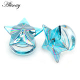 2pcs Star Skull Round Glass Ear Plug Tunnel Gauges Stretcher Earrings
