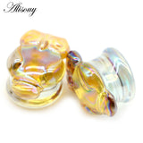 2pcs Star Skull Round Glass Ear Plug Tunnel Gauges Stretcher Earrings