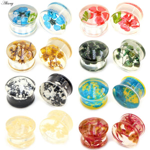 2pcs Acrylic Flower Leaf Ear Gauges Tunnel Plugs