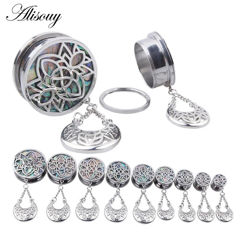 316L Stainless Steel Hollow Dangle Shell Ear Plug Gauge Tunnel