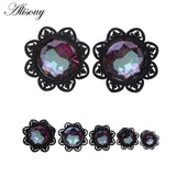 Zircon Stainless Steel Flower Saddle Ear Plug Tunnel Body Piercing