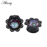 Zircon Stainless Steel Flower Saddle Ear Plug Tunnel Body Piercing