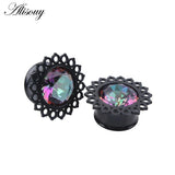 Zircon Stainless Steel Flower Saddle Ear Plug Tunnel Body Piercing