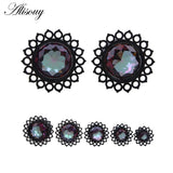 Zircon Stainless Steel Flower Saddle Ear Plug Tunnel Body Piercing
