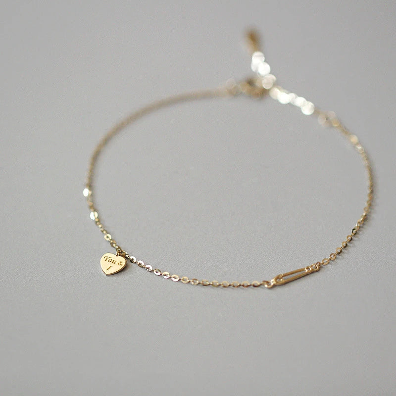 925 Sterling Silver 14K Heart Pendant Bracelet For Women