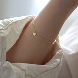 925 Sterling Silver 14K Heart Pendant Bracelet For Women