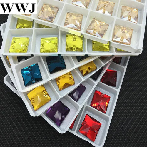 Square Shape Sew On Stone Glass Crystals - All Sizes & Colors Available