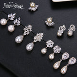 Pearl Drop Earrings with CZ Bridal Jewelry