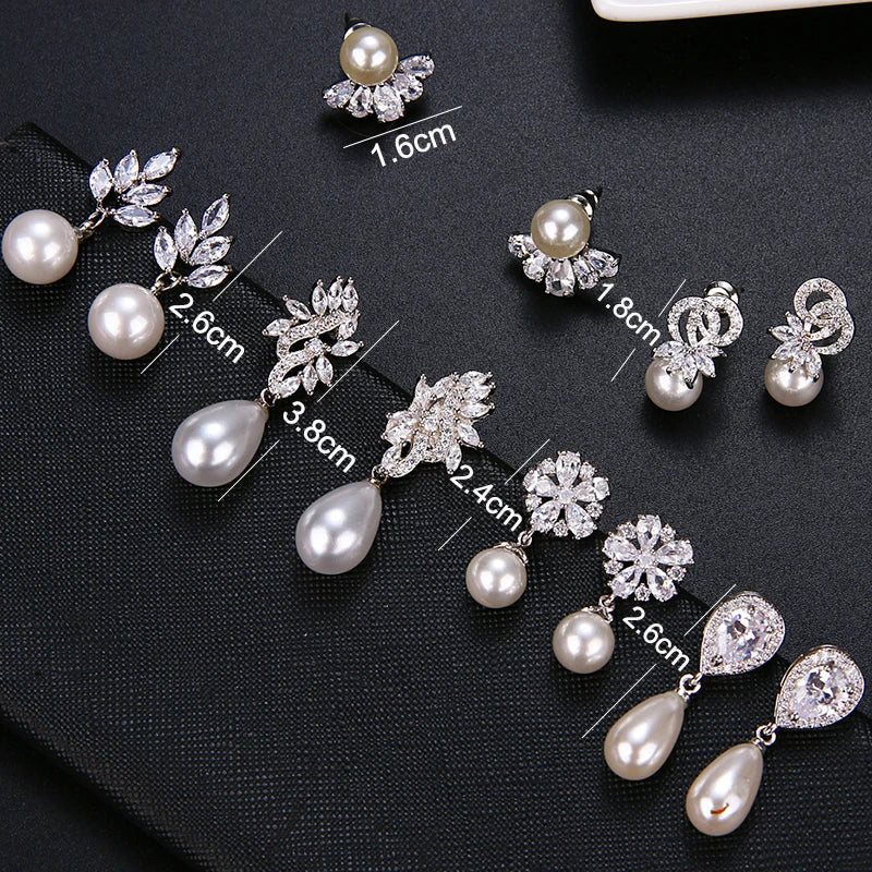 Pearl Drop Earrings with CZ Bridal Jewelry