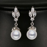 Pearl Drop Earrings with CZ Bridal Jewelry