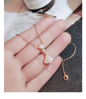 Temperament Skirt Clavicle Chain Necklace Full CZ Pendant Short Crystal