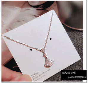Temperament Skirt Clavicle Chain Necklace Full CZ Pendant Short Crystal