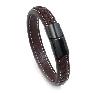 Leather Stainless Steel Magnetic Bracelet All-match Woven Cowhide Bracelet