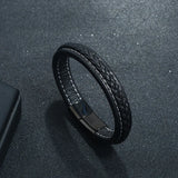 Leather Stainless Steel Magnetic Bracelet All-match Woven Cowhide Bracelet