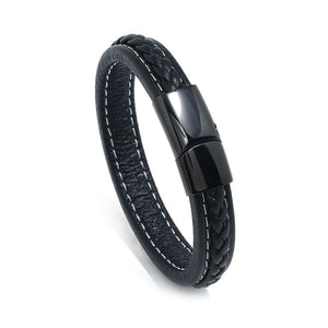 Leather Stainless Steel Magnetic Bracelet All-match Woven Cowhide Bracelet
