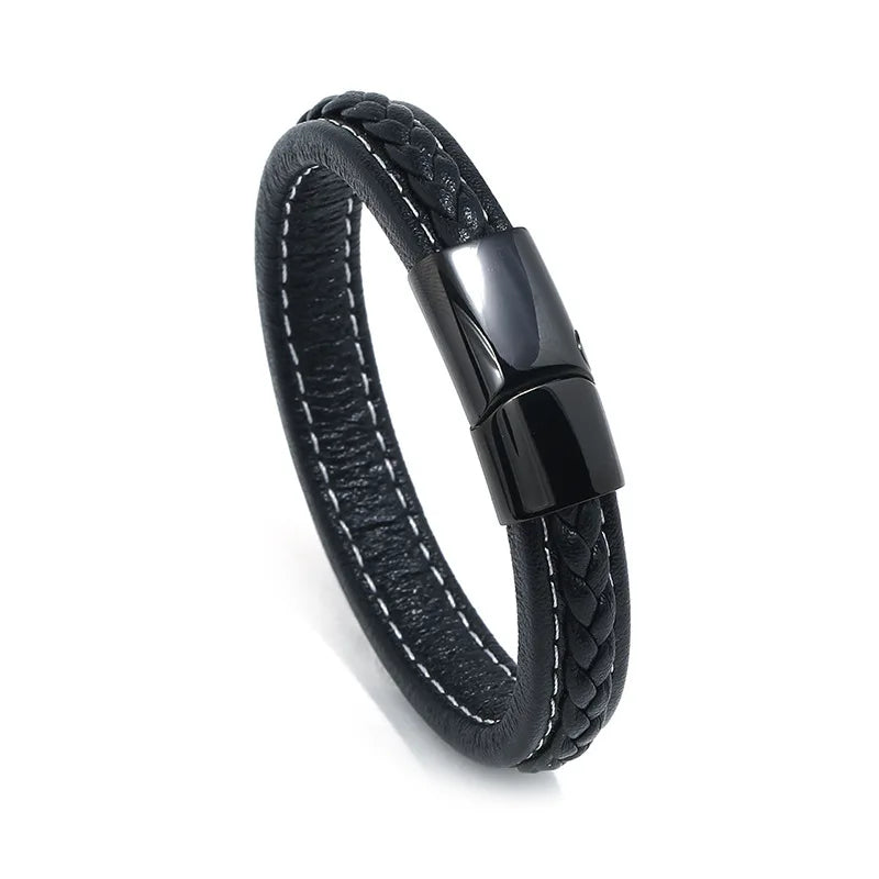 Leather Stainless Steel Magnetic Bracelet All-match Woven Cowhide Bracelet
