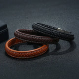 Leather Stainless Steel Magnetic Bracelet All-match Woven Cowhide Bracelet
