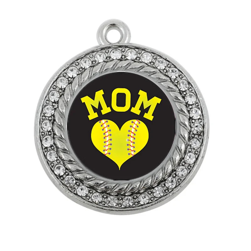 Softball Mom Circle Charm Silver Plated Jewelry