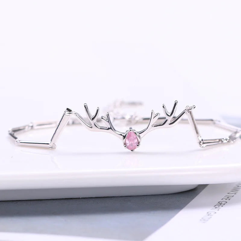 Silver Deer Horn Zircon Bracelet for Girls