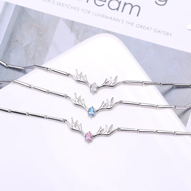 Silver Deer Horn Zircon Bracelet for Girls
