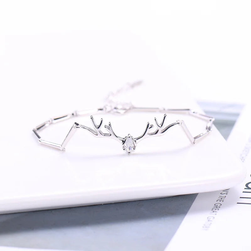 Silver Deer Horn Zircon Bracelet for Girls