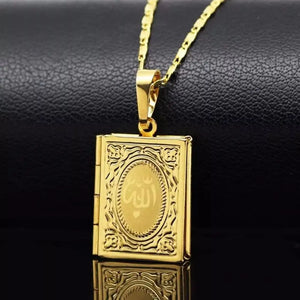 Allah MUSLIM BOOK Quran Koran Necklace For Women Men Islamic palte Pendant