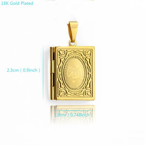 Allah MUSLIM BOOK Quran Koran Necklace For Women Men Islamic palte Pendant