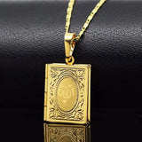 Allah MUSLIM BOOK Quran Koran Necklace For Women Men Islamic palte Pendant