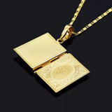 Allah MUSLIM BOOK Quran Koran Necklace For Women Men Islamic palte Pendant