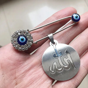 Allah Turkey Evil Eye Muslim Islam Stainless Steel Scarf Hijab Brooch Baby Pin