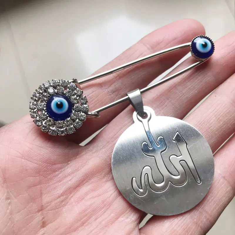 Allah Turkey Evil Eye Muslim Islam Stainless Steel Scarf Hijab Brooch Baby Pin