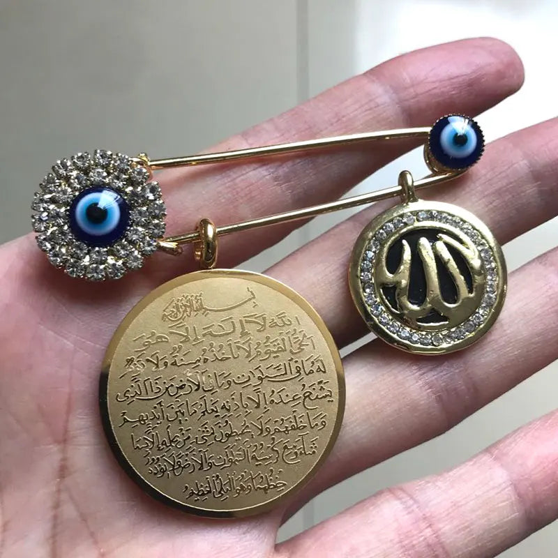 Evil Eye Brooch Allah Islam Muslim Ayatul Kursi Protection Pin