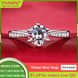 Allergy Pure Tibetan Silver Rings Round Clear Cubic Zircon Wedding Band
