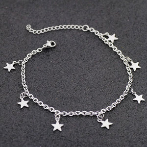 Stainless Steel Ankle Bracelet for Women Pentacle Love Heart Charm Bracelet