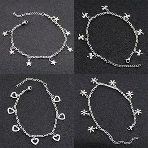 Stainless Steel Ankle Bracelet for Women Pentacle Love Heart Charm Bracelet