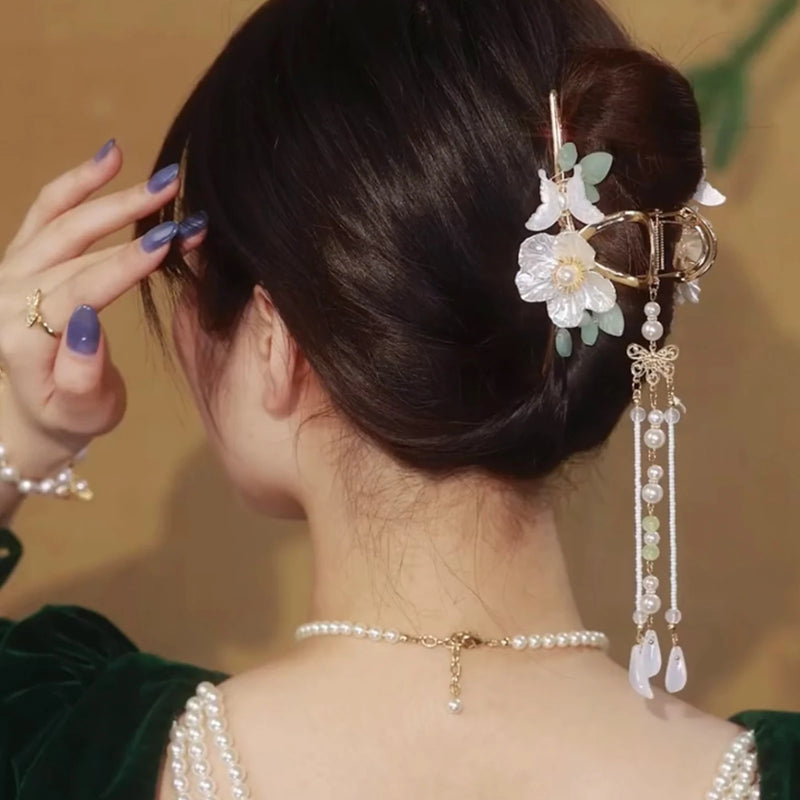 Alloy Claw Clip Clamp Flower Rhinestone Pearl Rose Tassel Clip Head Accessories
