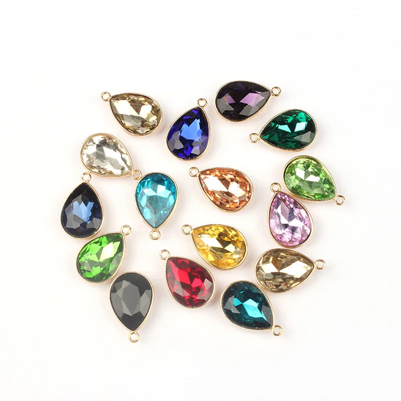 Alloy Colorful Crystal Water Drop Charms 12pcs 23*15MM DIY Accessories