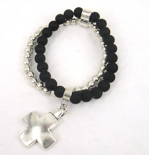 Alloy Cross Charm Glass Beads Bracelet for Women Holiday
