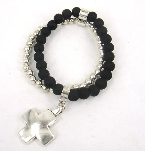 Alloy Cross Charm Glass Beads Bracelet for Women Holiday