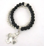 Alloy Cross Charm Glass Beads Bracelet for Women Holiday