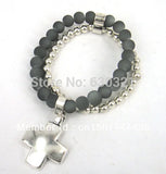 Alloy Cross Charm Glass Beads Bracelet for Women Holiday