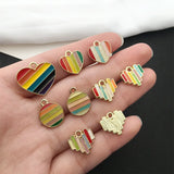 Alloy Enamel Heart Round Love Wave Line Rainbow Stripe Neon Charm